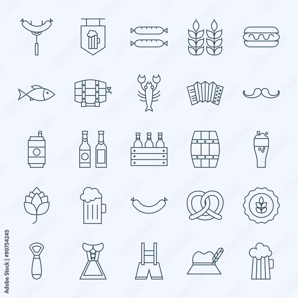 Line Holiday Oktoberfest and Beer Icons Set Line Holiday Oktoberfest and Beer Icons Set