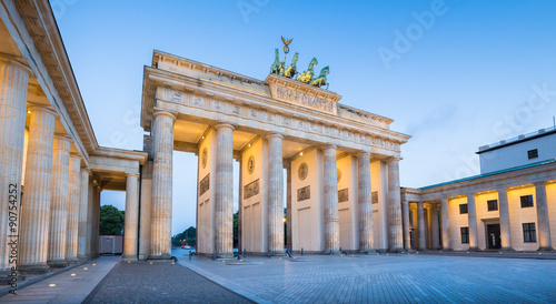 Brandenburg Gate in twilight during blue hour at dawn, Berlin, Germany