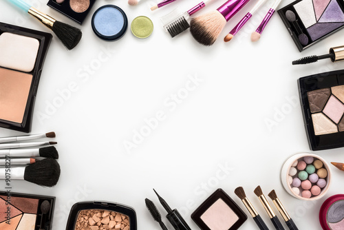 Cosmetics set on white background