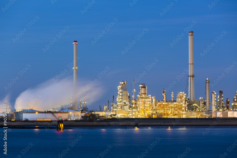 Oil Refinery In Harbor At Night