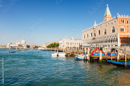 Gondolas and Doge palace, Venice, Italy