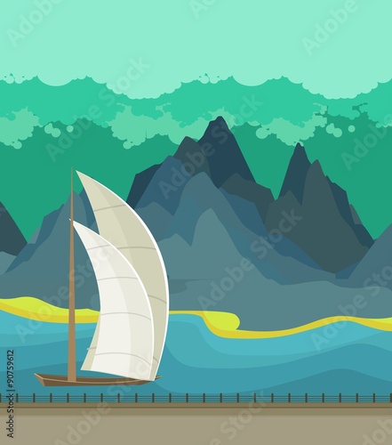 Seascape with sailboat