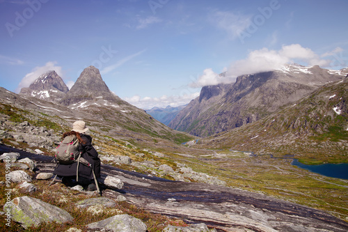 Hiker in the Mountains of Norway