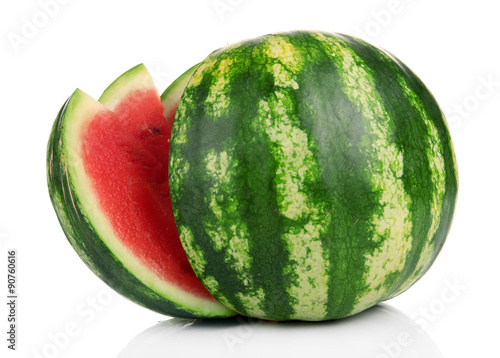 Ripe striped watermelon isolated on white