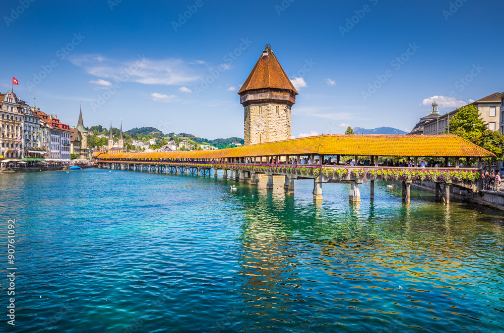 Historic town of Lucerne with famous Chapel Bridge, Canton of Lucerne, Switzerland