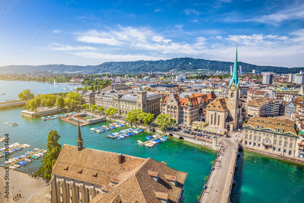 Historic Zürich city center with river Limmat, Switzerland