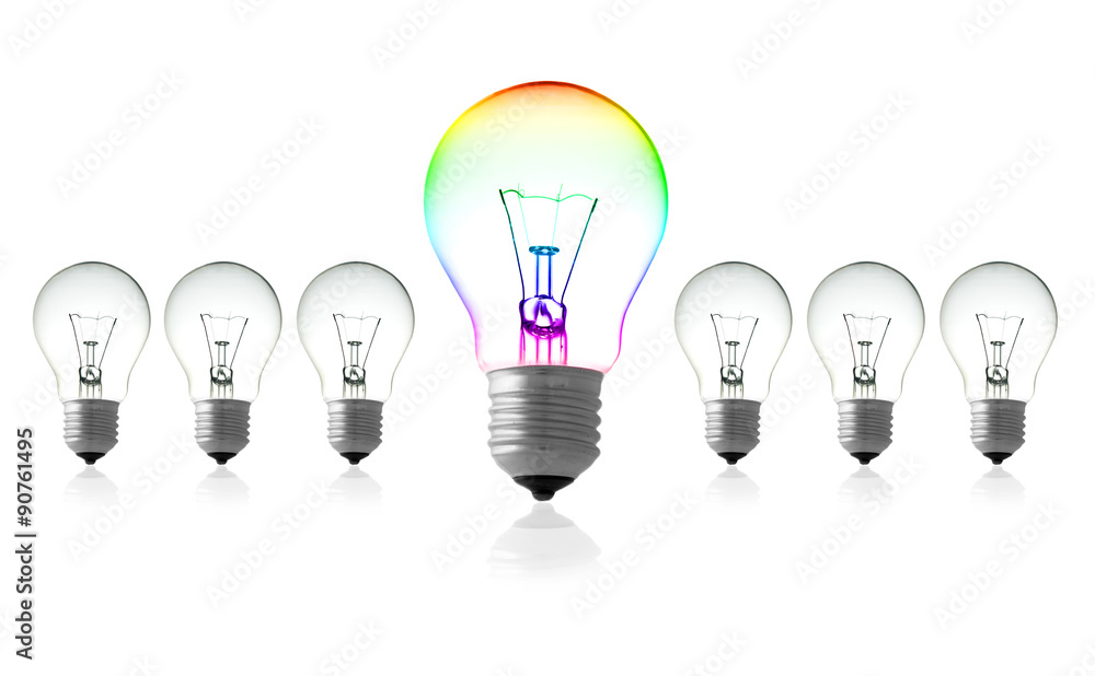 light bulbs : turn on big light bulbs in front of turn off bulbs in row, Big idea concept, Bright Creative, Think different and leadership concept light bulbs : turn on big light bulbs in front of turn off bulbs in row, Big idea concept, Bright Creative, Think different and leadership concept