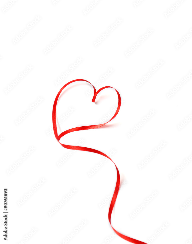 Red heart ribbon isolated on white