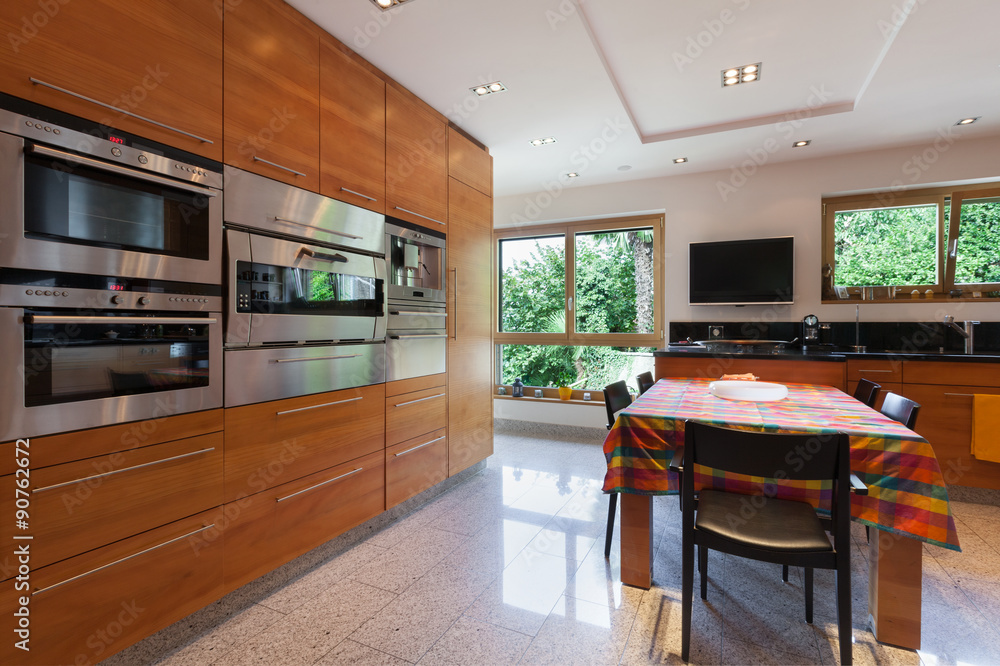 Interior, wide domestic kitchen Interior, wide domestic kitchen