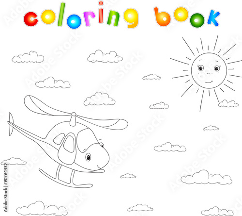 Funny cartoon helicopter. Coloring book for children