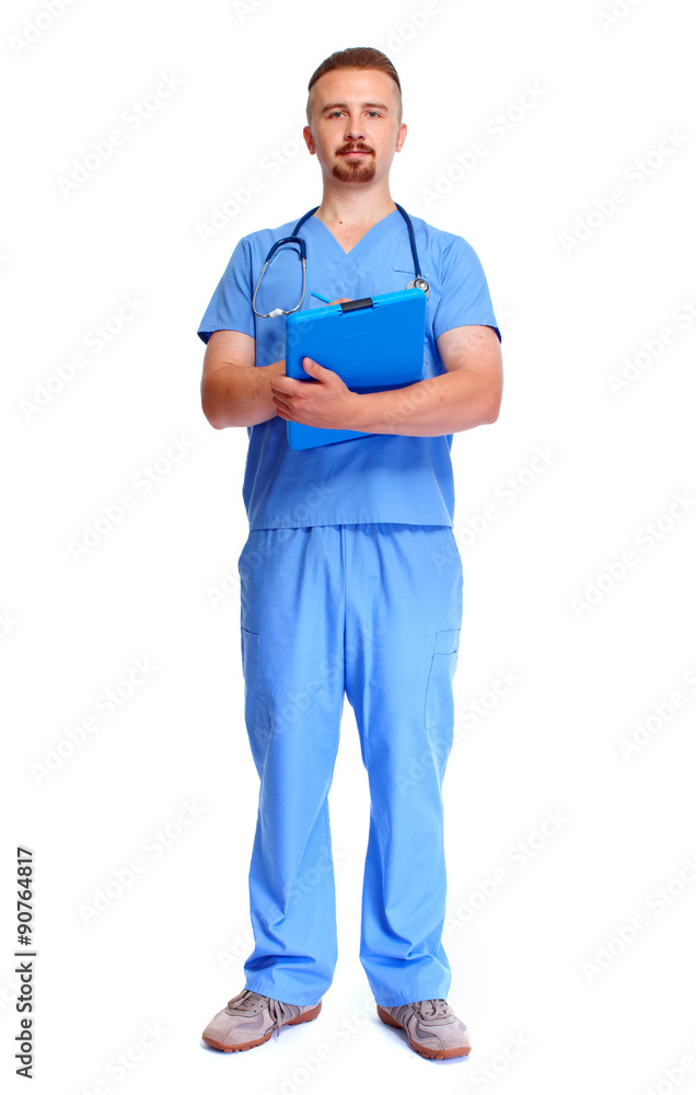 Young medical doctor with clipboard. Young medical doctor with clipboard.