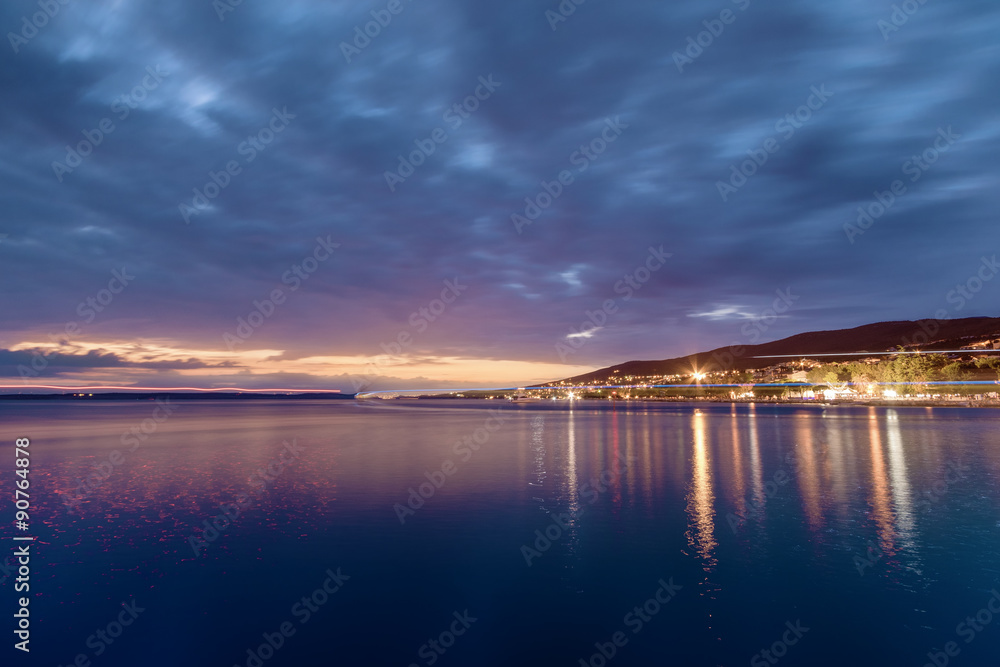 Fototapeta premium Small town Crikvenica on the Adriatic sea at night