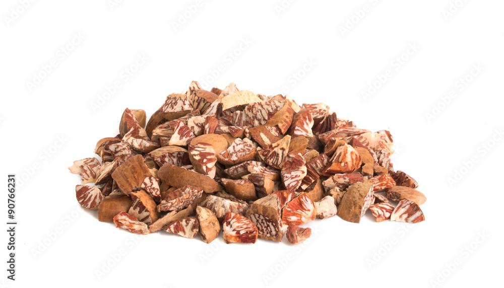 areca nuts slide on white background isolated