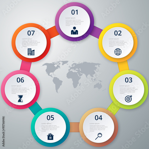 Vector illustration of a circle of seven infographics