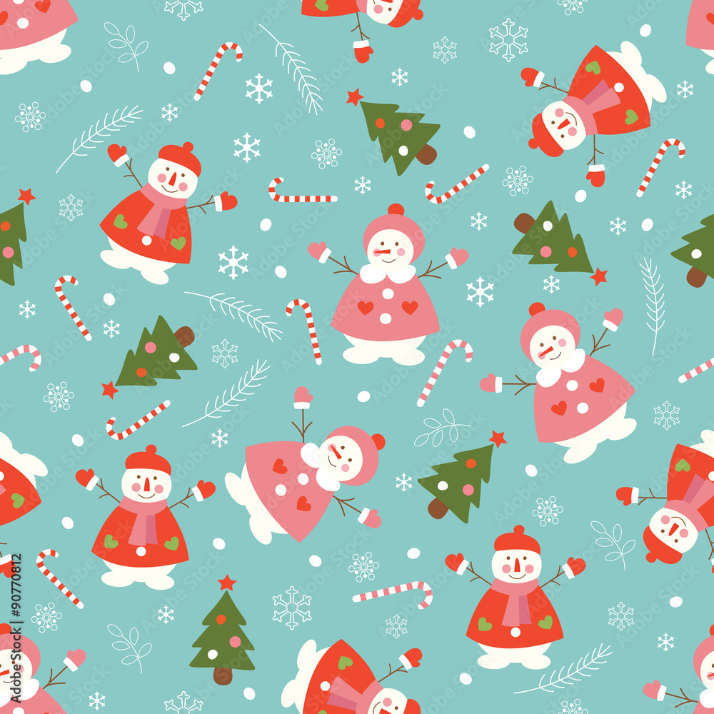 Christmas seamless pattern with snowmen and Christmas Trees Christmas seamless pattern with snowmen and Christmas Trees