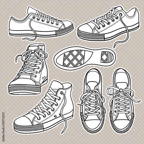 Vector set of bright sneakers isolated on white