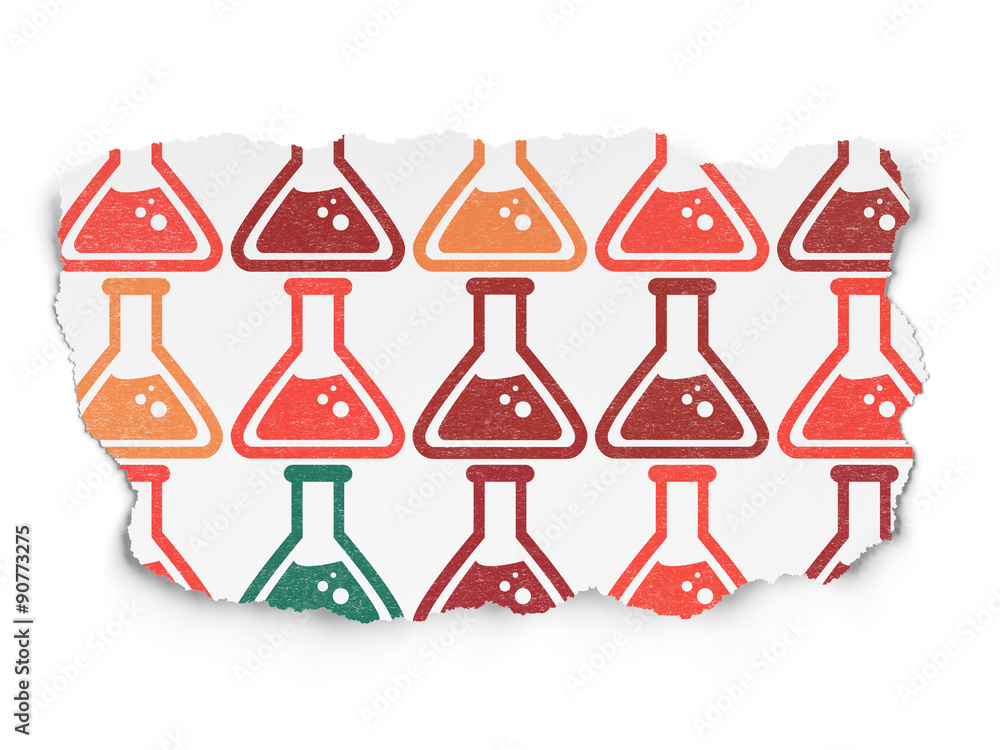 Science concept: Flask icons on Torn Paper background