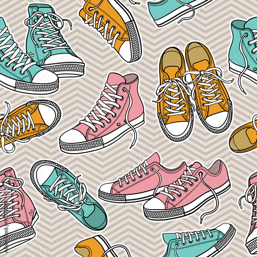 Vector seamless pattern with sneakers