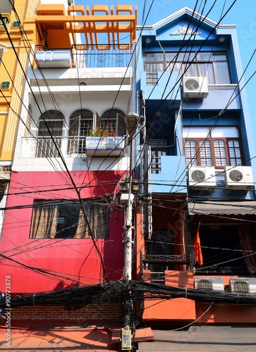 Saigon, Vietnam-March 8, 2015: The streets of Saigon (Ho Chi Min City) full of wires.