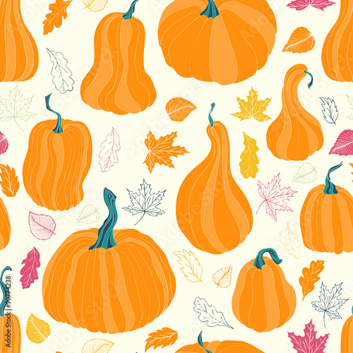 Autumn pumpkins and leaves.