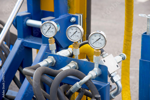 Photos Hydraulic tubes, fittings and manometers on control panel