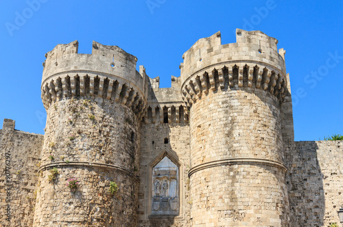 Front of the Grand Master of the Knights of Rhodes, a medieval castle of the Hospitaller Knights on the island of Rhodes, Greece. 