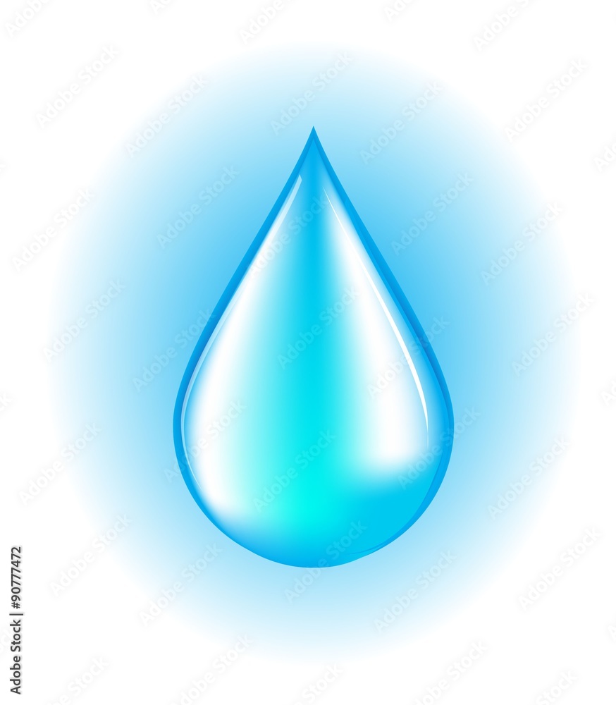 Blue realistic vector water drop on white and blue background. Blue realistic vector water drop on white and blue background.
