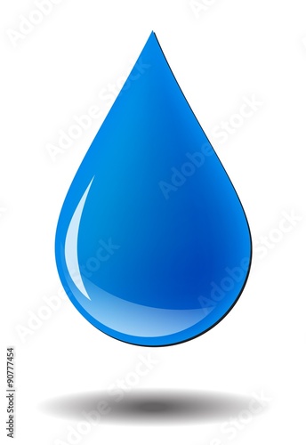 Blue realistic vector water drop isolated on white background.