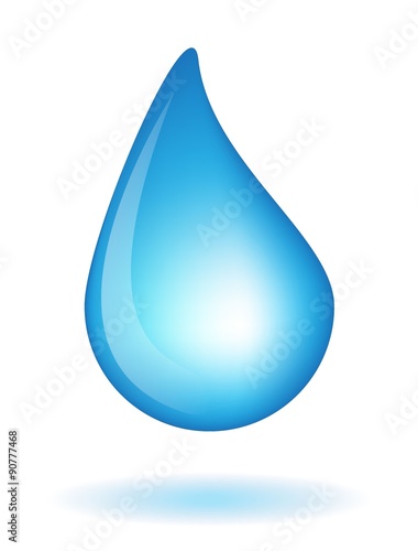 Blue realistic vector water drop isolated on white background.