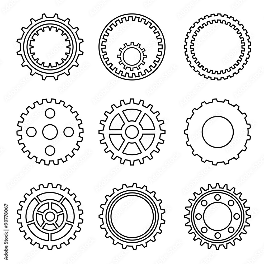 Silhouette of mechanical Cogs and Gear Wheel Set Silhouette of mechanical Cogs and Gear Wheel Set