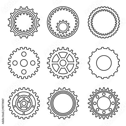 Silhouette of mechanical Cogs and Gear Wheel Set