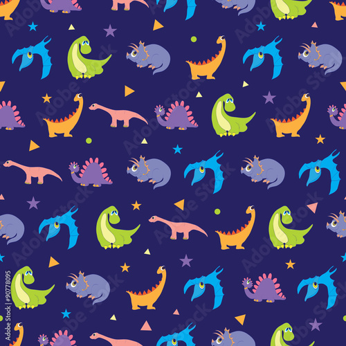 Vector Colorful Dinosaurs Rows Seamless Pattern. Vibrant