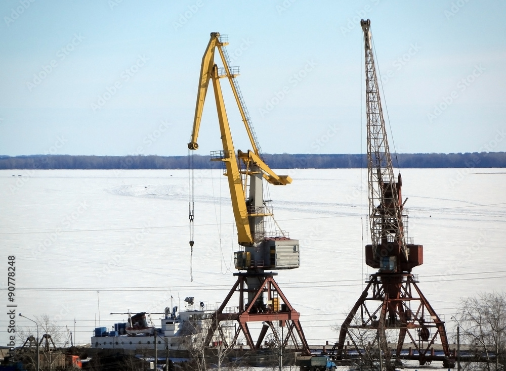 Cranes in river port