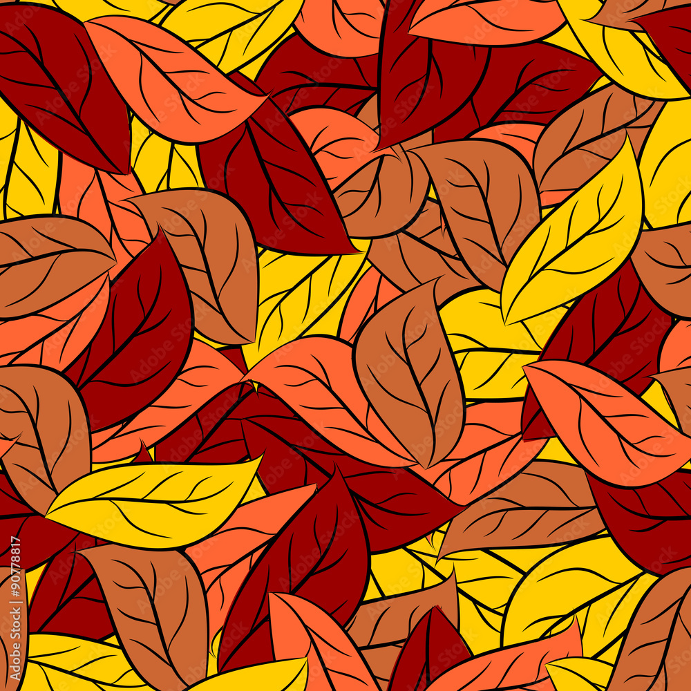 Autumn texture of  leaves of trees. Vector seamless pattern foli