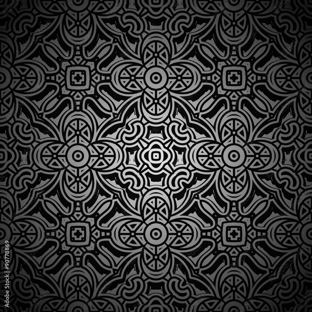 Ornamental black background, seamless pattern