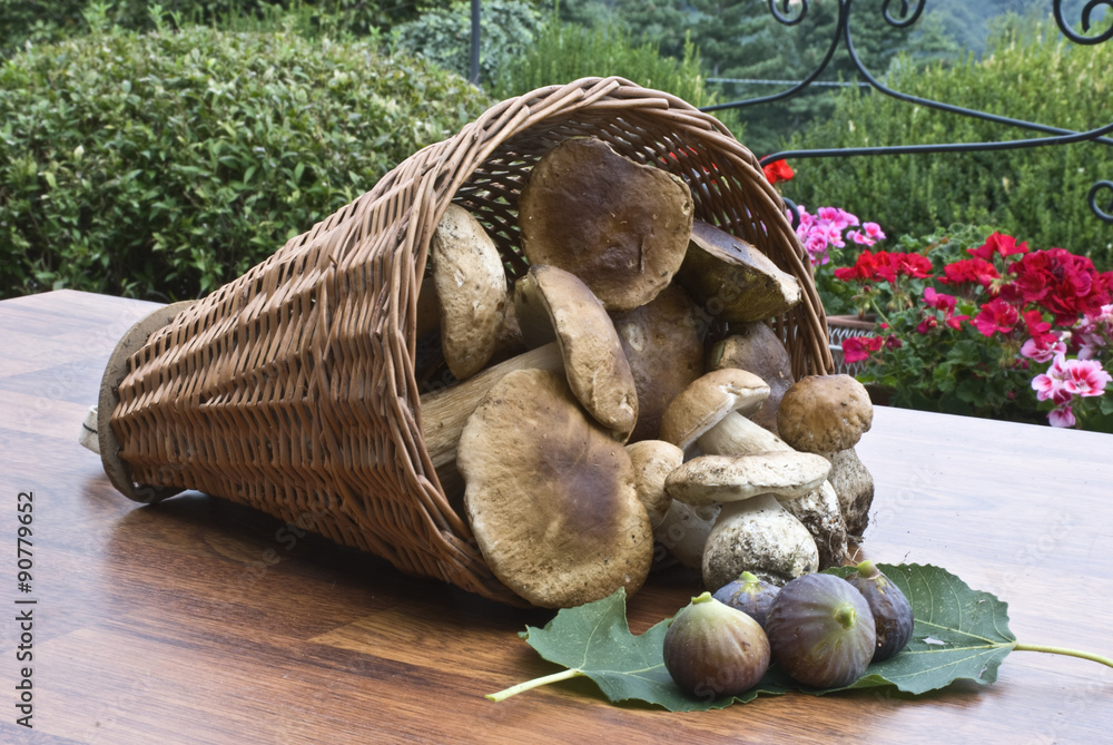 La gerla con i funghi e i fichi Stock Photo Adobe Stock