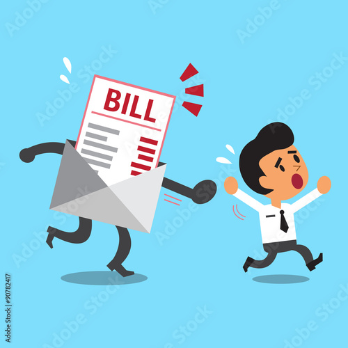 Business concept cartoon businessman escaping from bill payment