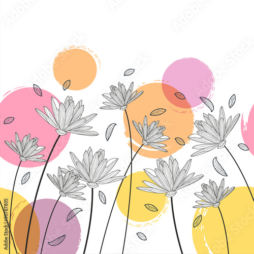 Fototapeta Naklejka Na Ścianę i Meble -  Vector floral seamless horizontal pattern. Black and white backg