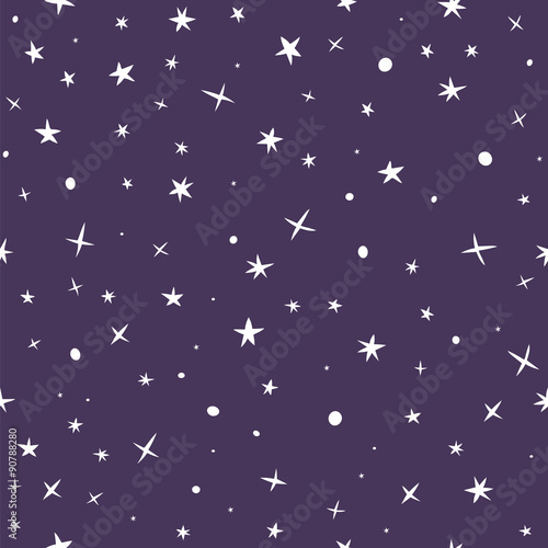 Cute hand drawn seamless pattern with night sky and stars