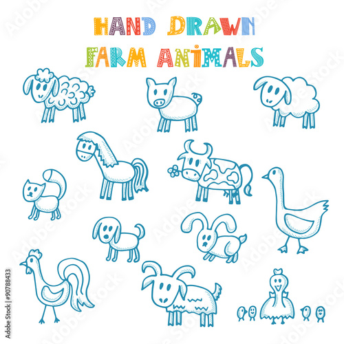 Fototapeta Naklejka Na Ścianę i Meble -  Hand drawn farm animals