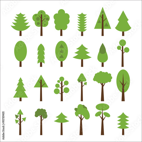 Set of flat icons tree. Green trees icons set