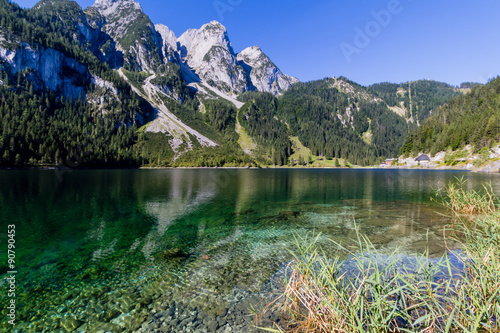 Beautiful landscape of mountains and lake on summertime  Gosausee lake  Alps  Austria  Europe.