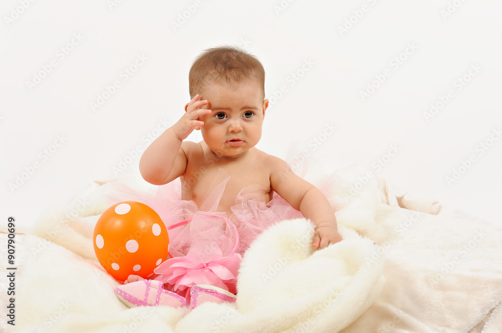 Cute and happy newborn baby playing, smiling, laughing Cute and happy newborn baby playing, smiling, laughing