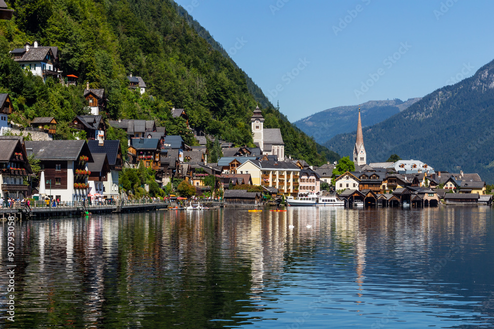 View of Hallstatt village in Alps, Austria View of Hallstatt village in Alps, Austria