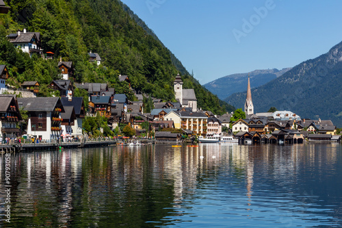 View of Hallstatt village in Alps, Austria 