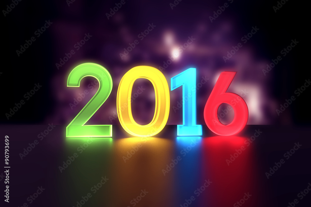 2016 neon glow letters 3d render illustration