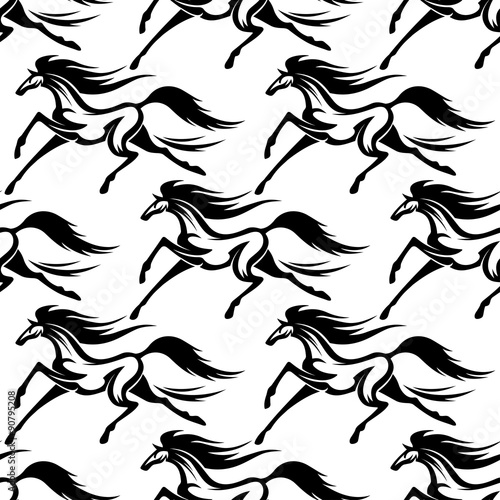 Racing horses outline seamless pattern