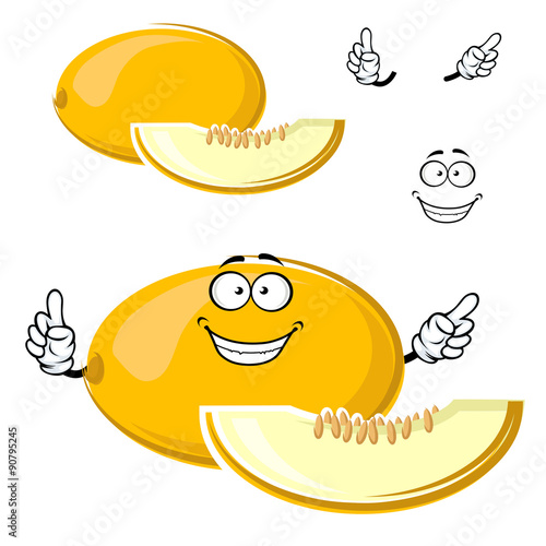 Cartoon yellow melon fruit with slice