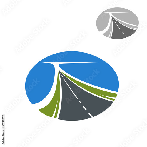 Long highway and blue sky icon