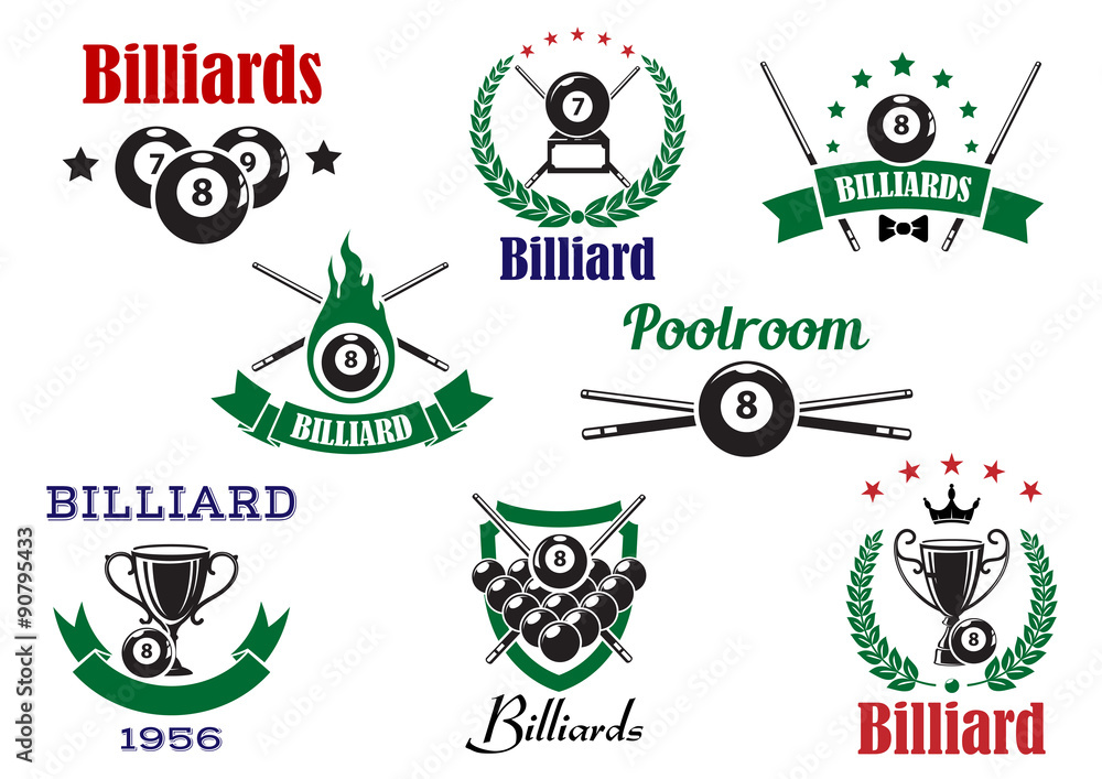 Billiards sports heraldic icons and elements